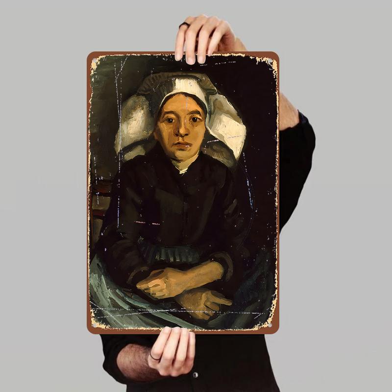 

Vintage Style Peasant Portrait Metal Tin Painting Home Decor Living Room Wall Art Hanging 7.9x11.8In(20x30cm)