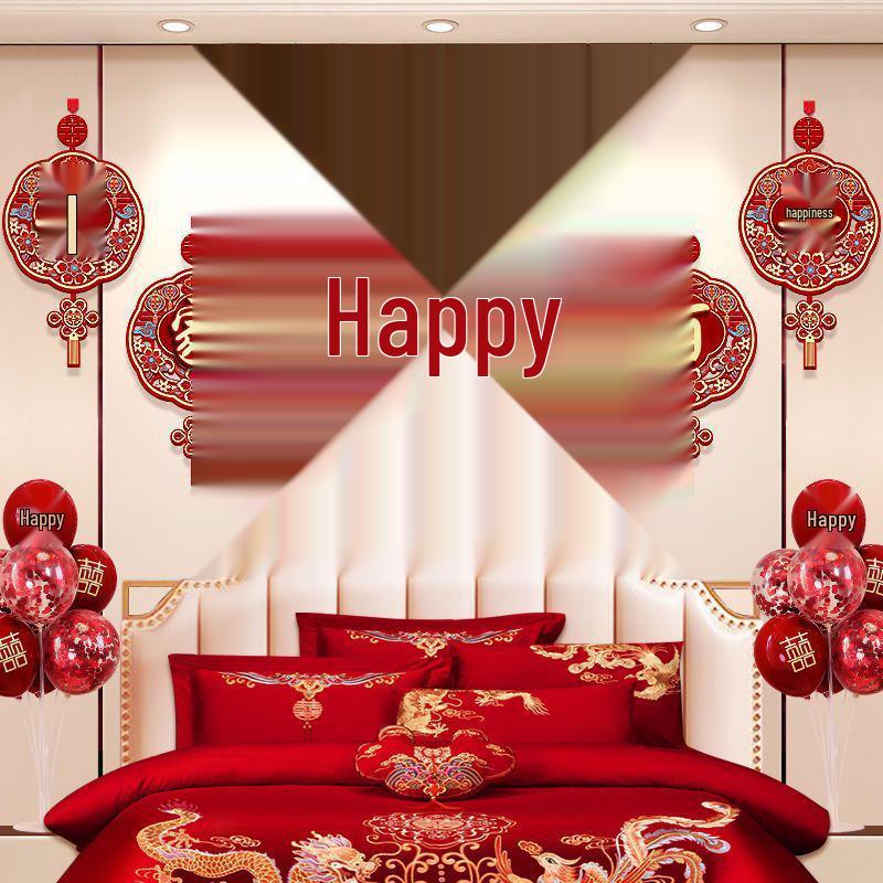 

Wedding Bedroom Decoration Set: Bride & Groom s Bedside Flower Kit Double Happiness Set B without Desk Decoration