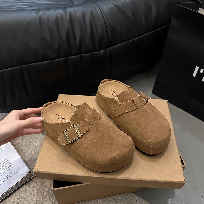 

Retro bag head half slippers women s new autumn fashion outer wear lazy versatile flat bottom 35 верблюд