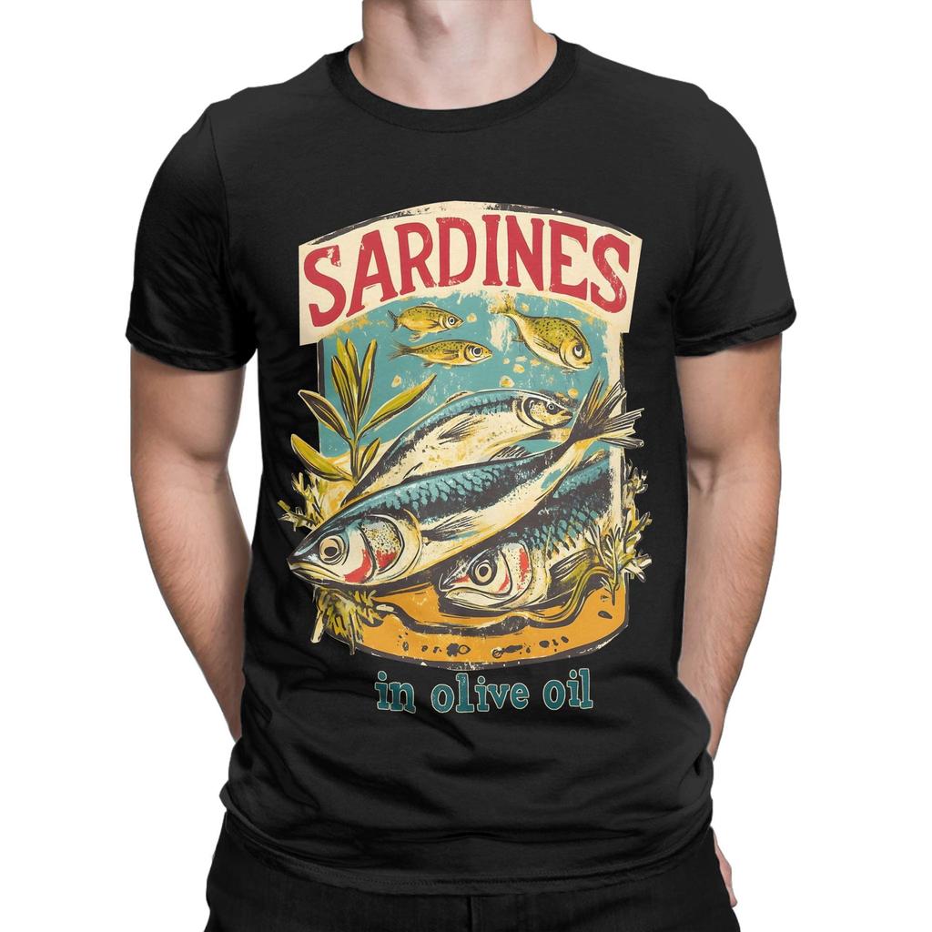 Sardines In Olive Oil  T Shirt Summer   A Vintage Poster  Cotton T-Shirts For Men Fashion Casual Tshirt Sleeve Street Style Tees