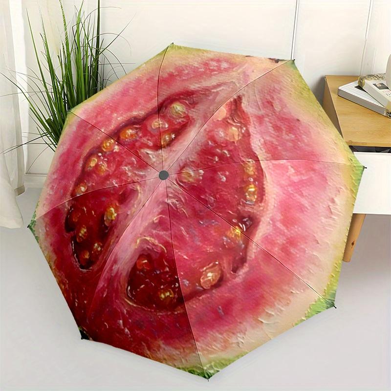 1pc Watermelon Pattern Automatic Folding Umbrella - Portable Foldable Design with 8 Ribs, Durable Plastic & Iron Frame, Casual Outdoor Acces