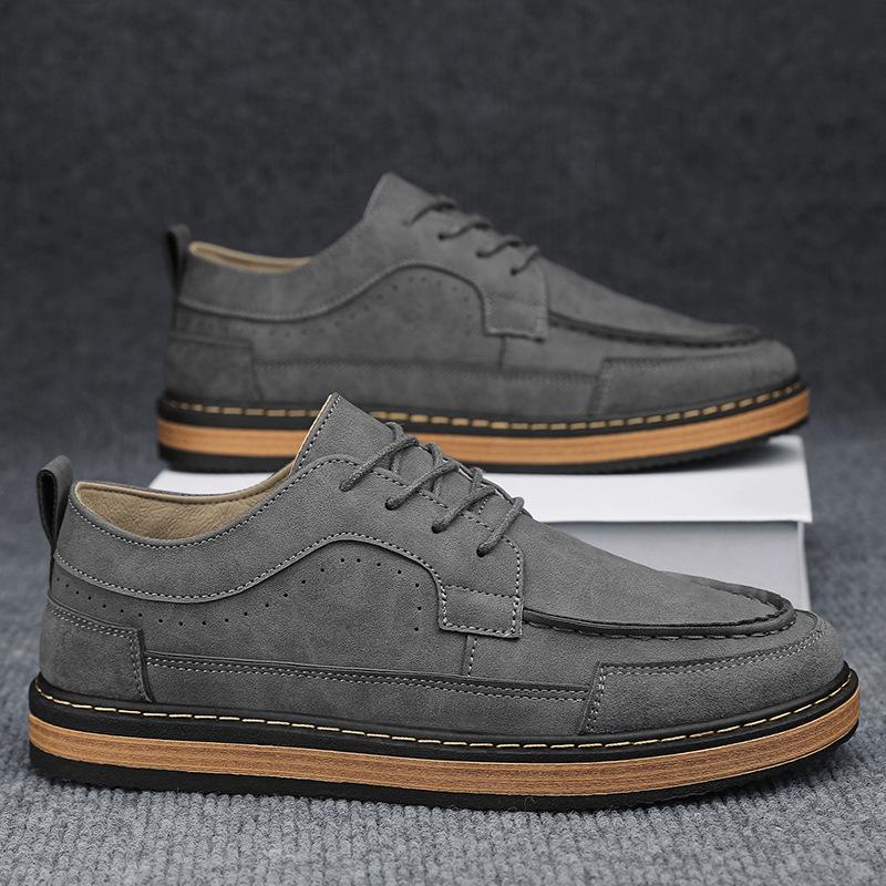 

Autumn Winter Men s Leather Casual Shoes Retro Outdoor Sport Walking Skate Shoes Comfortable Lace-up Designer Loafers Non-slip 39 сірий колір