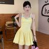 Dopamine Wears a Yellow Polka Dot Suspender Dress for Women's Summer First Love Pure Princess Dress Fluffy Bud Short Dress