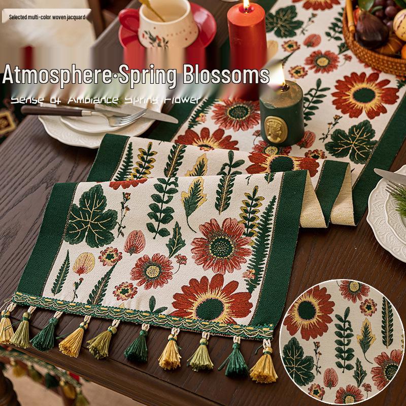 Americký retro etnický žakárový běhoun na stůl s třásněmi