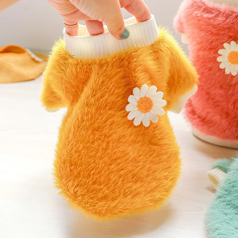 Pet Dog Plush Coat Fleece Winter Warm Pullovers With Daisy Flower