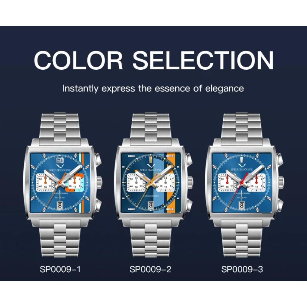 Specht & Söhne 2025 New Trendy Men's Watches Quartz Sport Watch Blue Color Stainless Steel VK63 Chronograph Reloj Hombre 39MM
