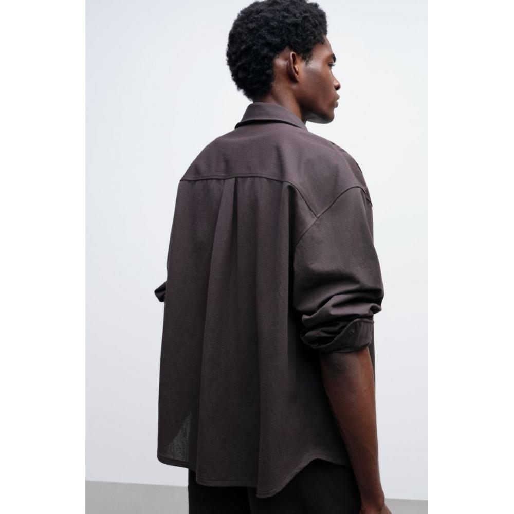 H M Loose Fit sHirt Dark Brown