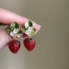 Green Leaves Simulated Fruit Earrings Dainty Flower Drop Earrings Strawberry Drop Earrings  Girls
