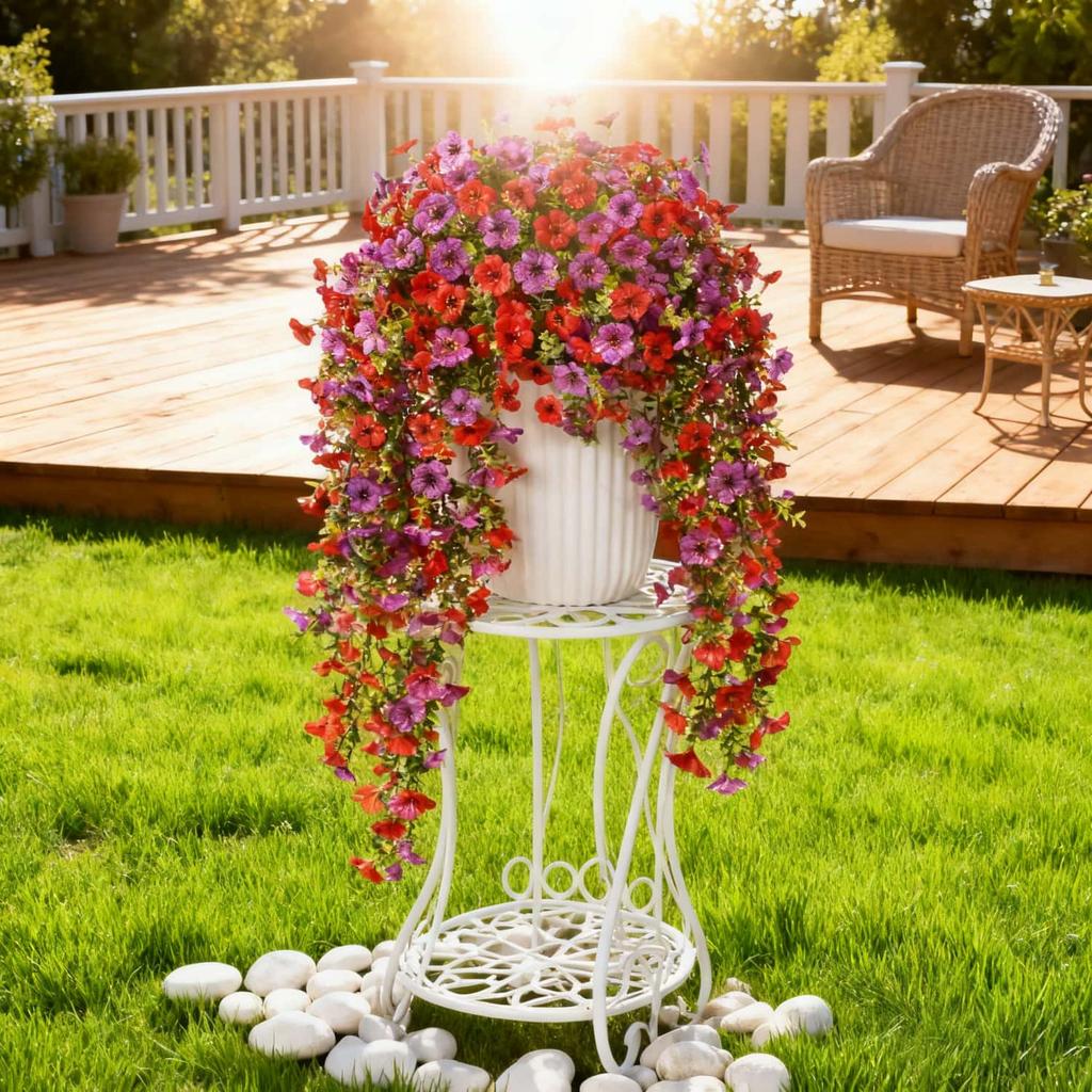 2pcs UV Resistant Mixed Color Hanging Faux Flowers Plants Realistic Silk-Like Spring Summer Outdoor Decor for Home Patio Garden