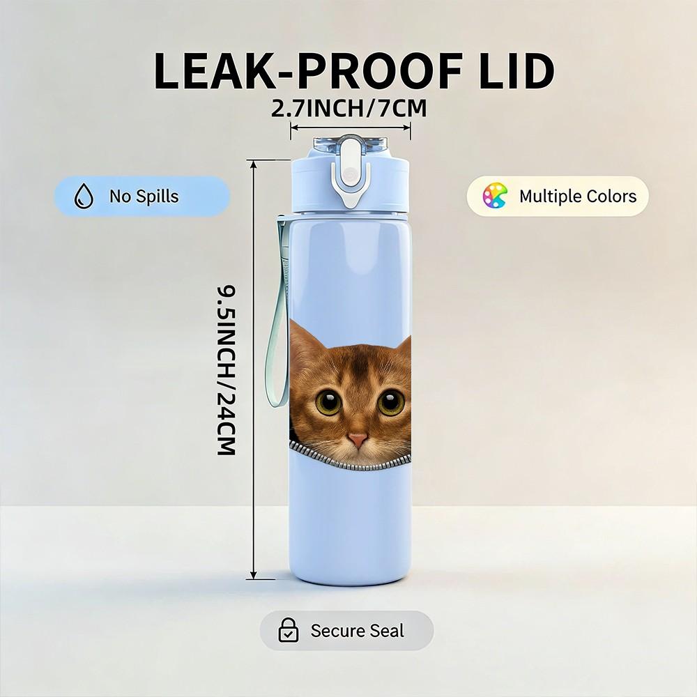 1PC Cat Peeking Out Pocket Cartoon 750ml Color Plastic Sports Water Bottle Leakproof Flip Straw Lid Suitable for Sports Office Home Use