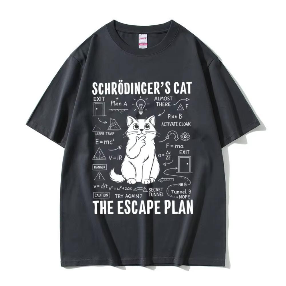 Schrodinger Cat Lovers Funny Meme T-shirt Summer Men's Women Casual Cotton Vintage Streetwear Unisex Oversized Short Sleeve Tees