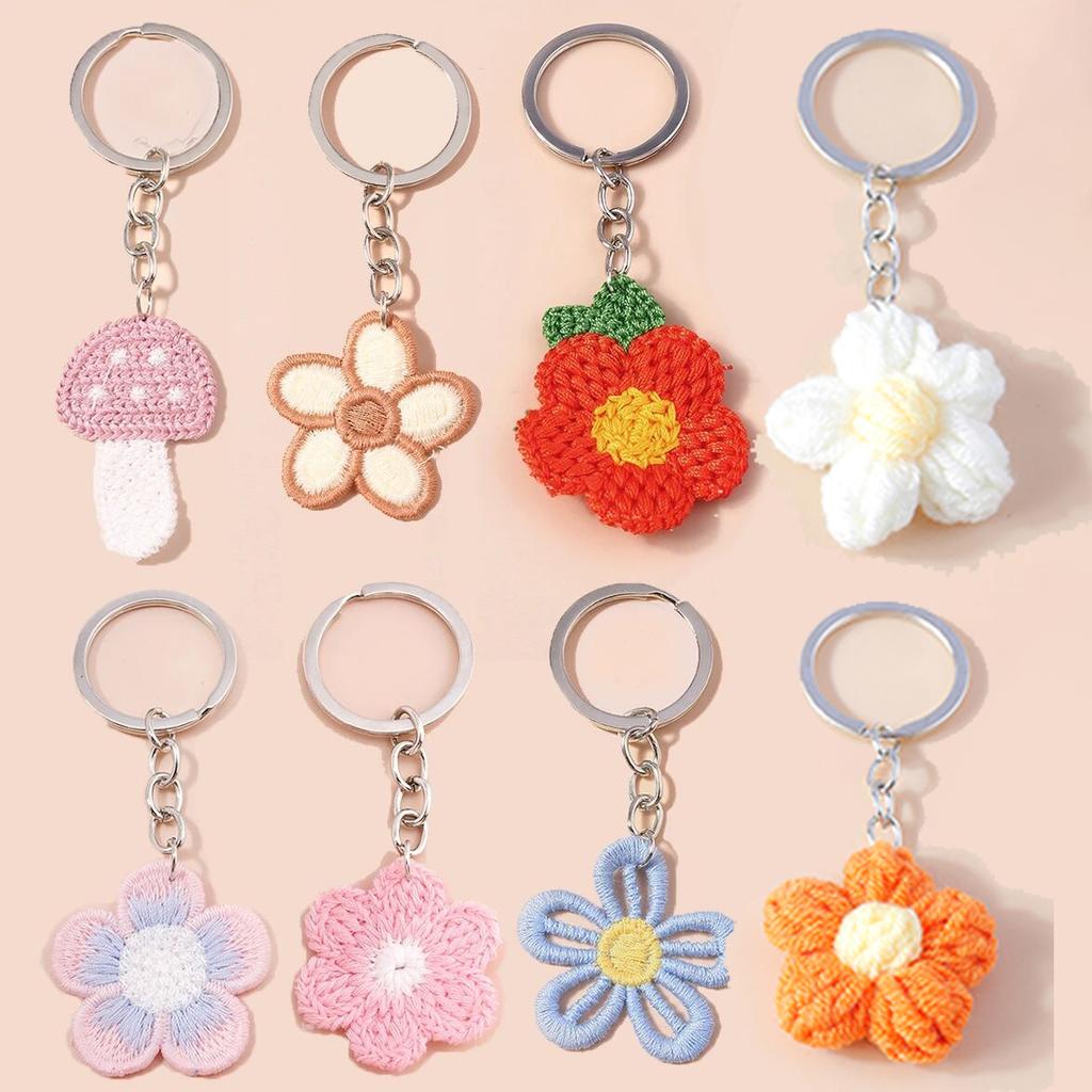 Handgestrickter Schlüsselanhänger für Damen Mädchen Niedlicher gehäkelter Blumen-Schlüsselanhänger Anhänger Auto-Schlüsselring Handtaschen-Anhänger Geschenke