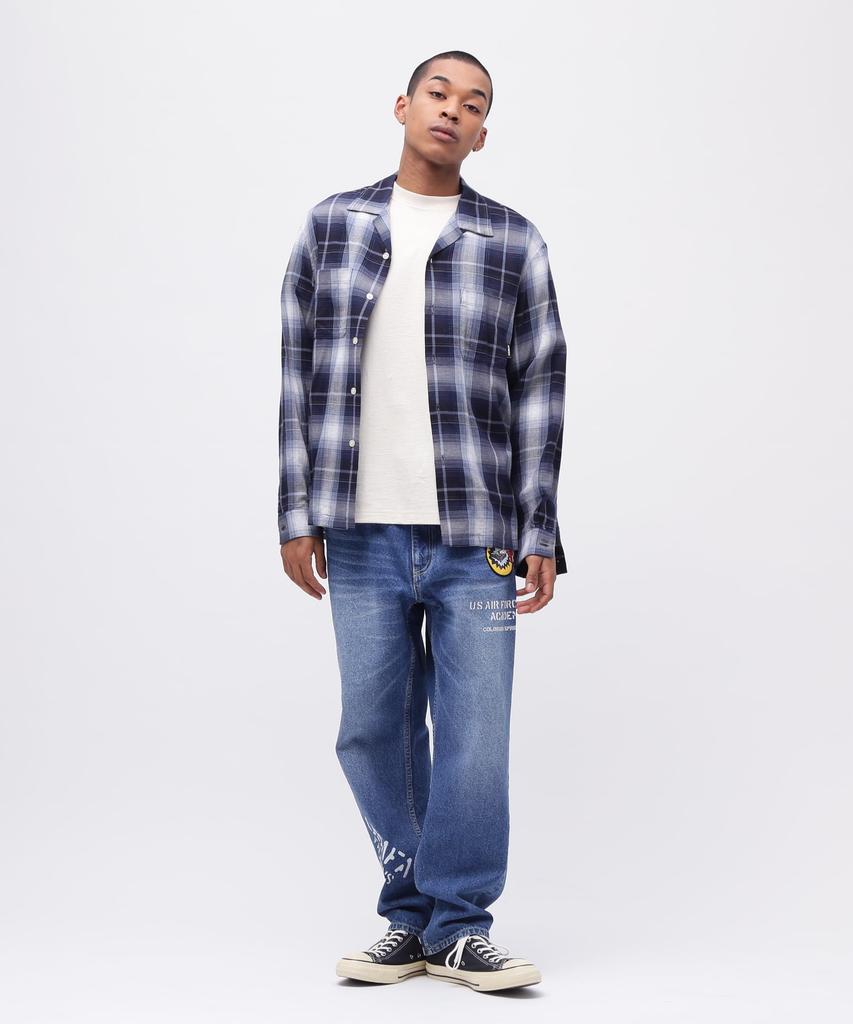 Avirex OMBRE CHECK SHIRT NYC Long Sleeve Ombre Check New York Size L Shirt, City, Men's, (110), Blue, 783-5120007