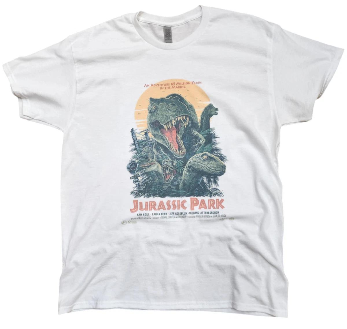 Jurassic Park Movie 100% Cotton T-shirt Mens Tees Top dinosaur soft style white mens graphic design gift S