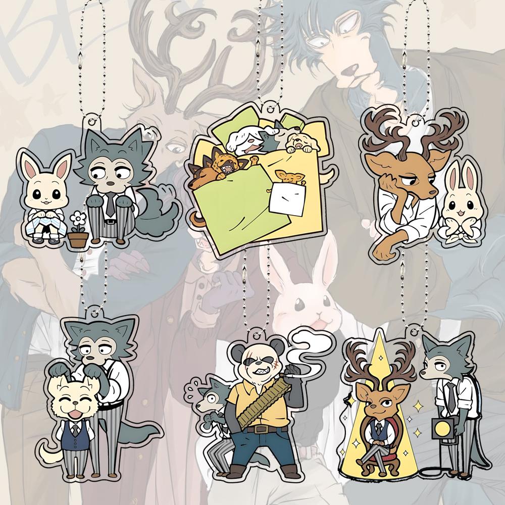 Chic Studio Unisex Beastars Acrylic Keychain Anime Characters Rouis Legoshi Hal Bag Student Keyring Decoration Accessories Kawaii Couple Set Gift