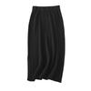 Qooth Knit Midi Skirt with Slit Stretchy Solid Color Pencil Skirt for Women QT2785