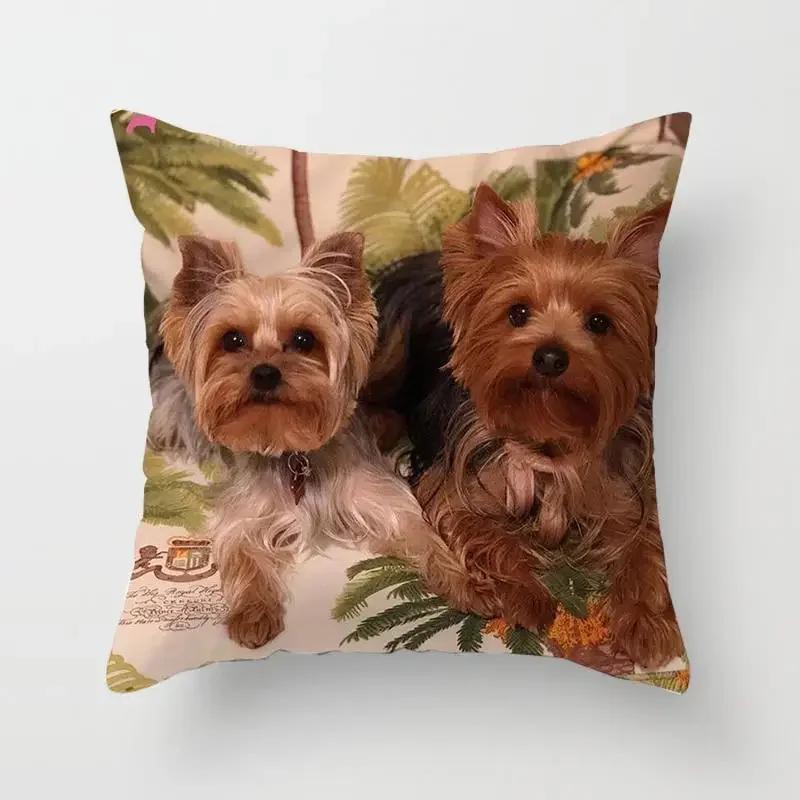 1Pc Cute Dog Yorkie Bichon Yorkshire Decor Print Pillow Case Bedroom Sofa Waist Cushions Cover Car Decoration Cushion