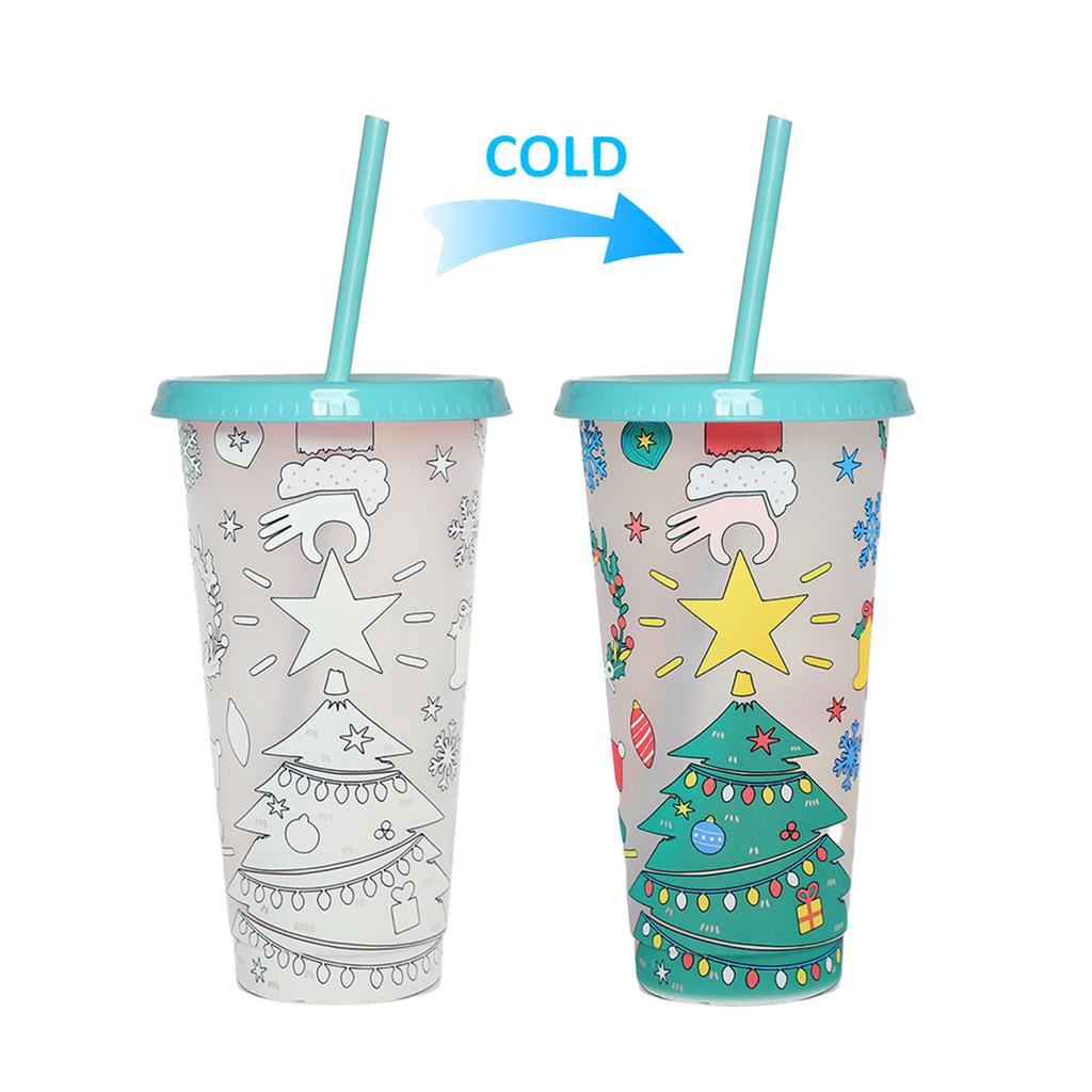 Magical Color Changing Christmas Tumbler Cup With Lid And Straw
