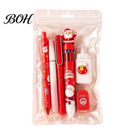 Practical Stationery Kits for Children 6PCS Christmas Set Students, Cute Patterns Print Holiday School Supplies Supplies, Smooth Writing Tools