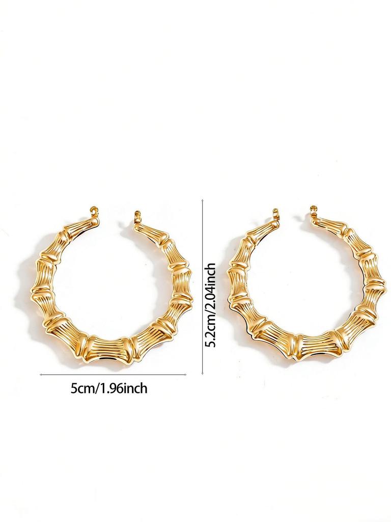 Extra-Large Gold Bamboo Hoops: Bold European & American Style Earrings for Hiphop, Street Dance, and Nightclub Fashion.