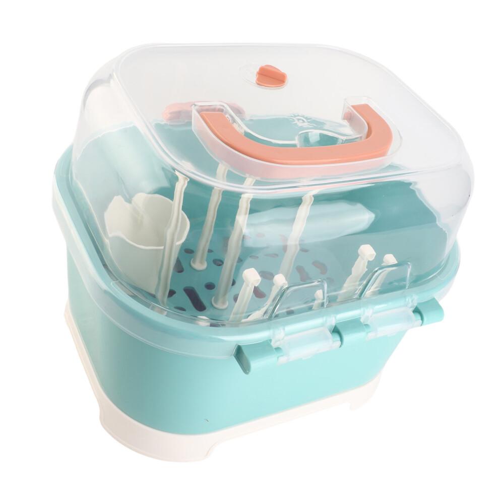 Nursing Bottle Storage Box Compact Household Dustproof Draining Thickened Plastic Baby Bottle Storage for Home Green