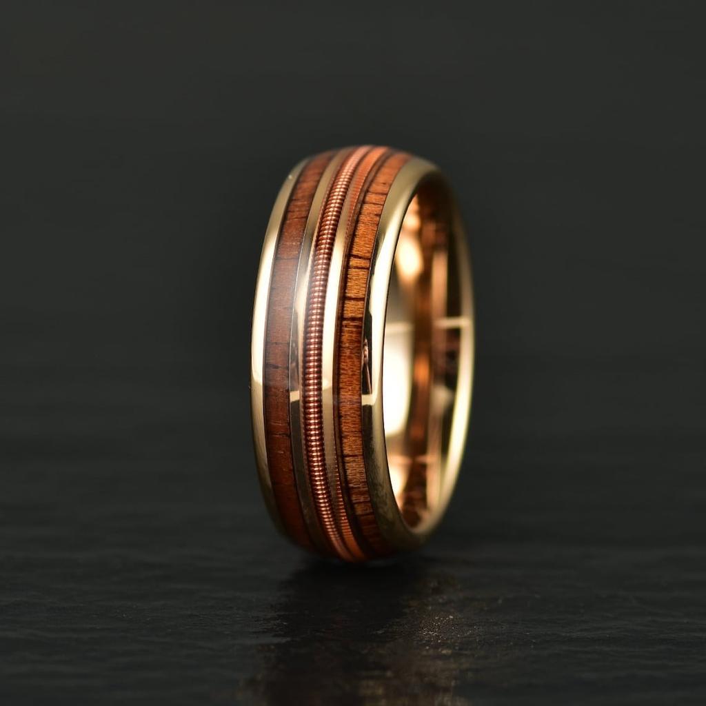 8mm Rose Gold Color Stainless Steel Guitar string Rings for Men Inlay Colorful Abalone Rings Wedding Band Jewelry Gifts