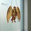 Religious Theme Room Decor Golden Archangel Warrior Acrylic Suncatcher, Faux Stained Glass Window Hanging Wing Armor Gift with Metal Chain,
