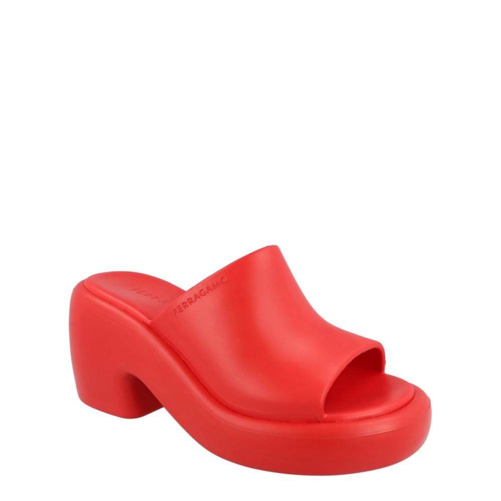 Salvatore Ferragamo Rubber Deva Slides Red