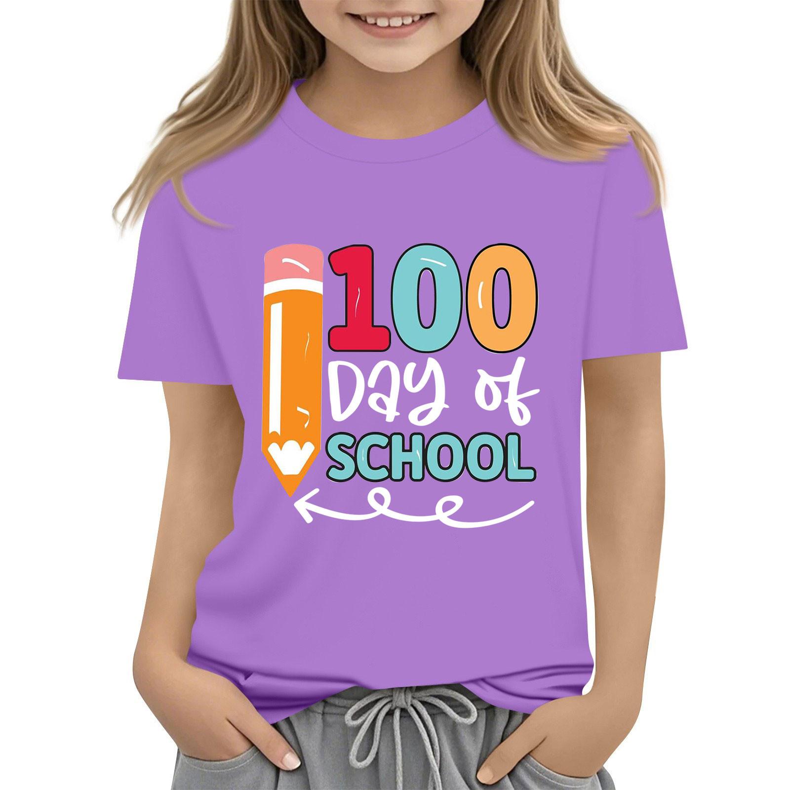 

Детская модная повседневная футболка с коротким рукавом и круглым вырезом в честь 100-дневной годовщины школы 140 фиолетовый