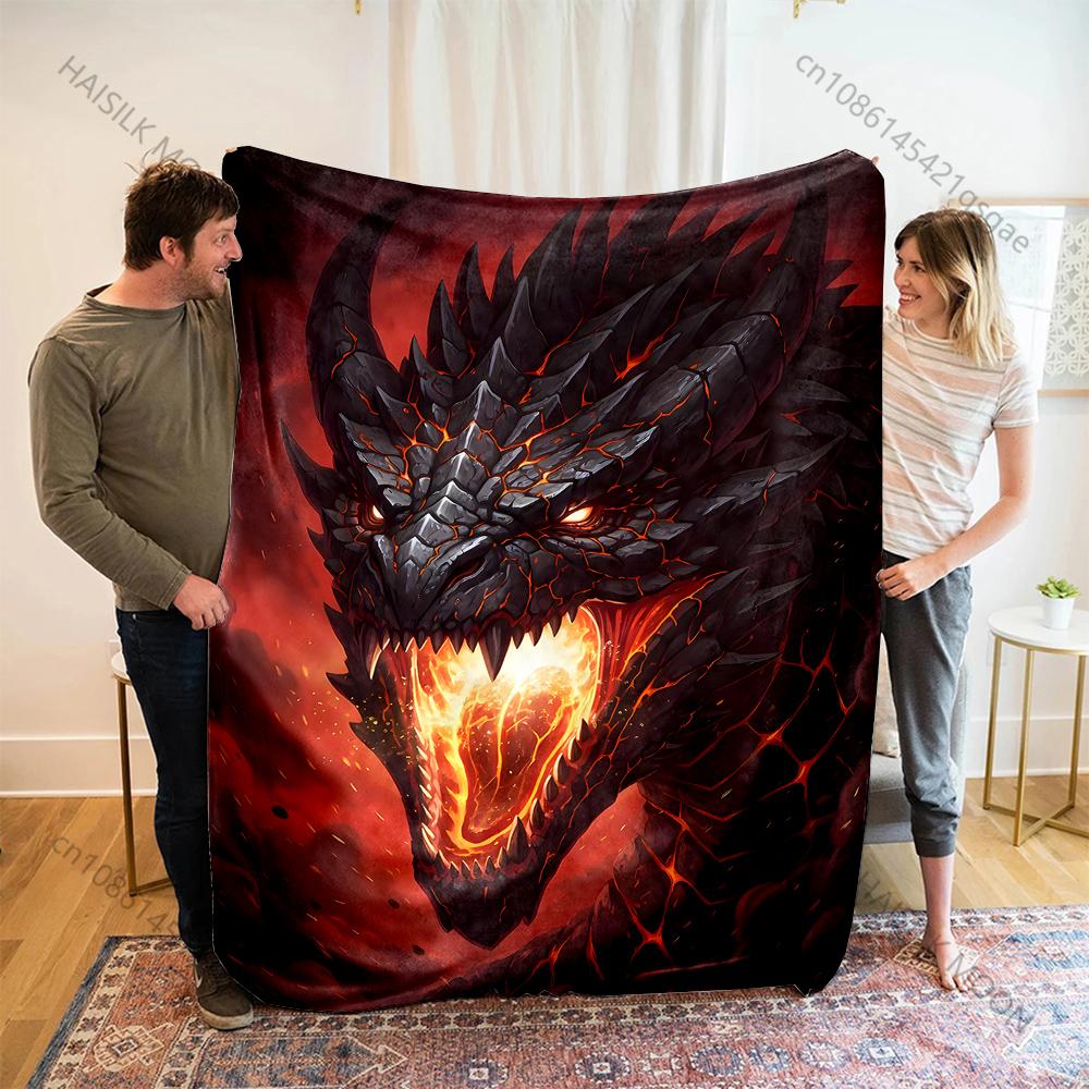 Multiple sizes Fiery dragon roaring Print Blanket Flannel Material Soft Warm for All Seasons Home Outdoor Camping Picnics RV