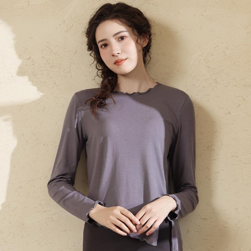 2026 Spring Women s Stylish Yoga Suit: Long Sleeve Slimming T-shirt & Irregular Slit Top Medium (M)