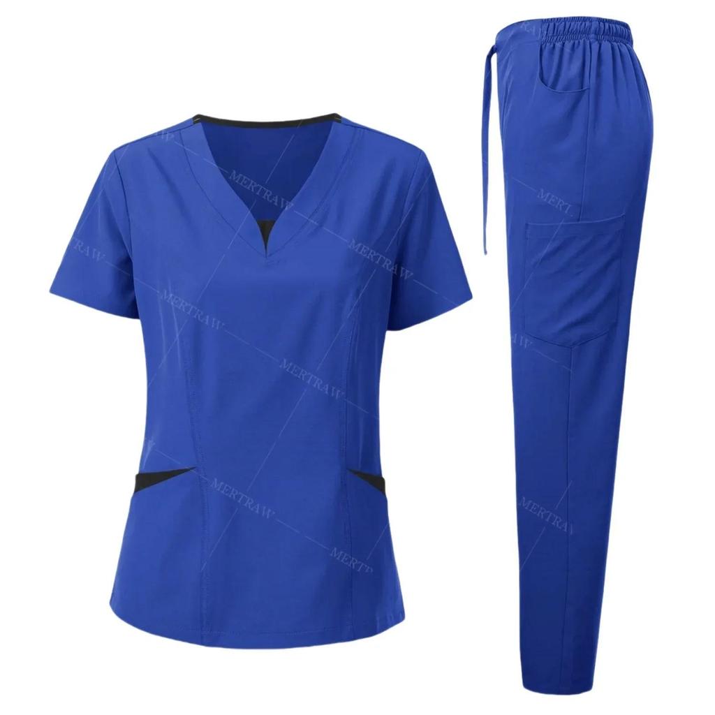 Unisex Short-Sleeve Handwashing Suit Set with Long Pants and Pet Oral Brush - Doctor and Medical Staff Sweat-Absorbent Workwear.
