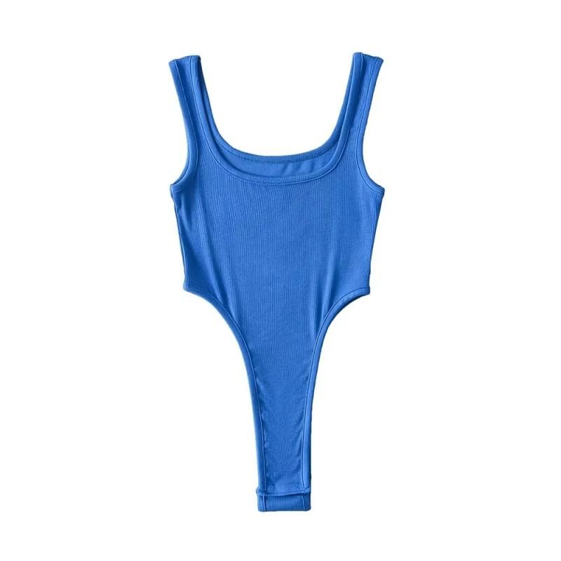 

и Американский Стиль Квадратный Вырез Широкое Плечо Цельный Женский Жилет Высокая Пройма Талия Двусторонний Полый Эластичный Облегающий Цельный Шаговый Рубашка Blue S