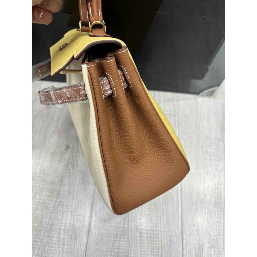 2026 neue Leder-Damenhandtasche 25CM dreifarbig zweite Generation Kelly-Tasche High-End-Gefühl tragbar vielseitig Schulter-Umhängetasche