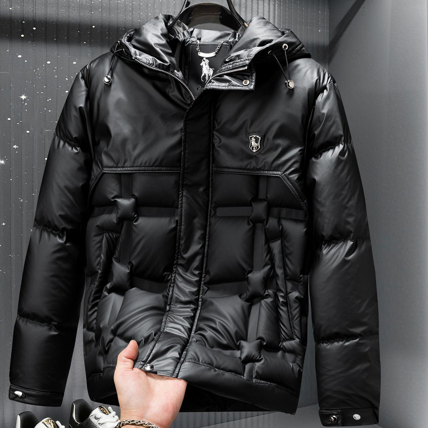 

Men s Luxury European Style Thick Down Jacket - Winter Hooded Outerwear for Cold Protection XL чорний