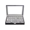 SONGMICS Watch Box, Lockable Watch Case, Watch Storage Box with 24 Slots, Glass Lid, Gift for Loved Ones, Black Synthetic Leather, Grey Lining