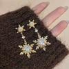 Popular Full Diamond Christmas Double Snowflake Earrings Exquisite Niche Design Stud Earrings Temperament Autumn and Winter Versatile Trendy Earrings