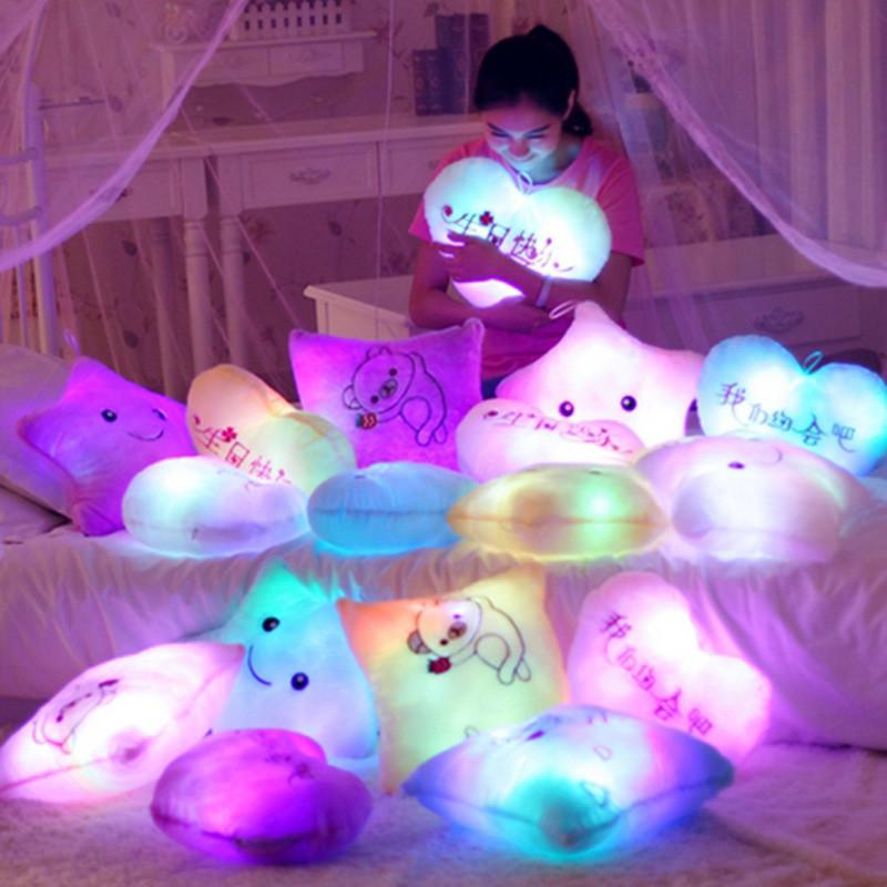 Colorful Illuminated Plush Pillows In Adorable Star Moon And Heart Shapes For Kids