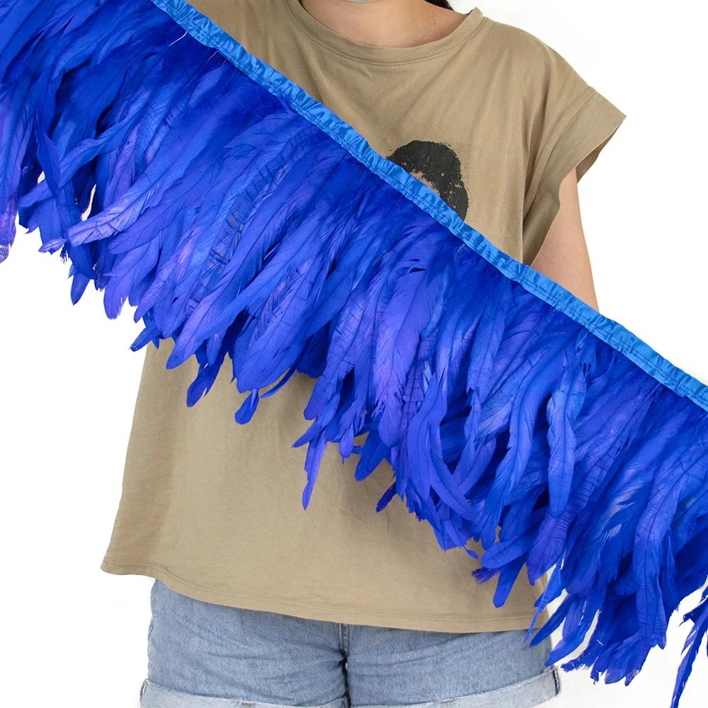 2Meters 25-30CM Rooster Tail Feather Tassel Trim for Wedding Party Dress Handicraft Accessory Cock Plumes Ribbon Chicken Feather