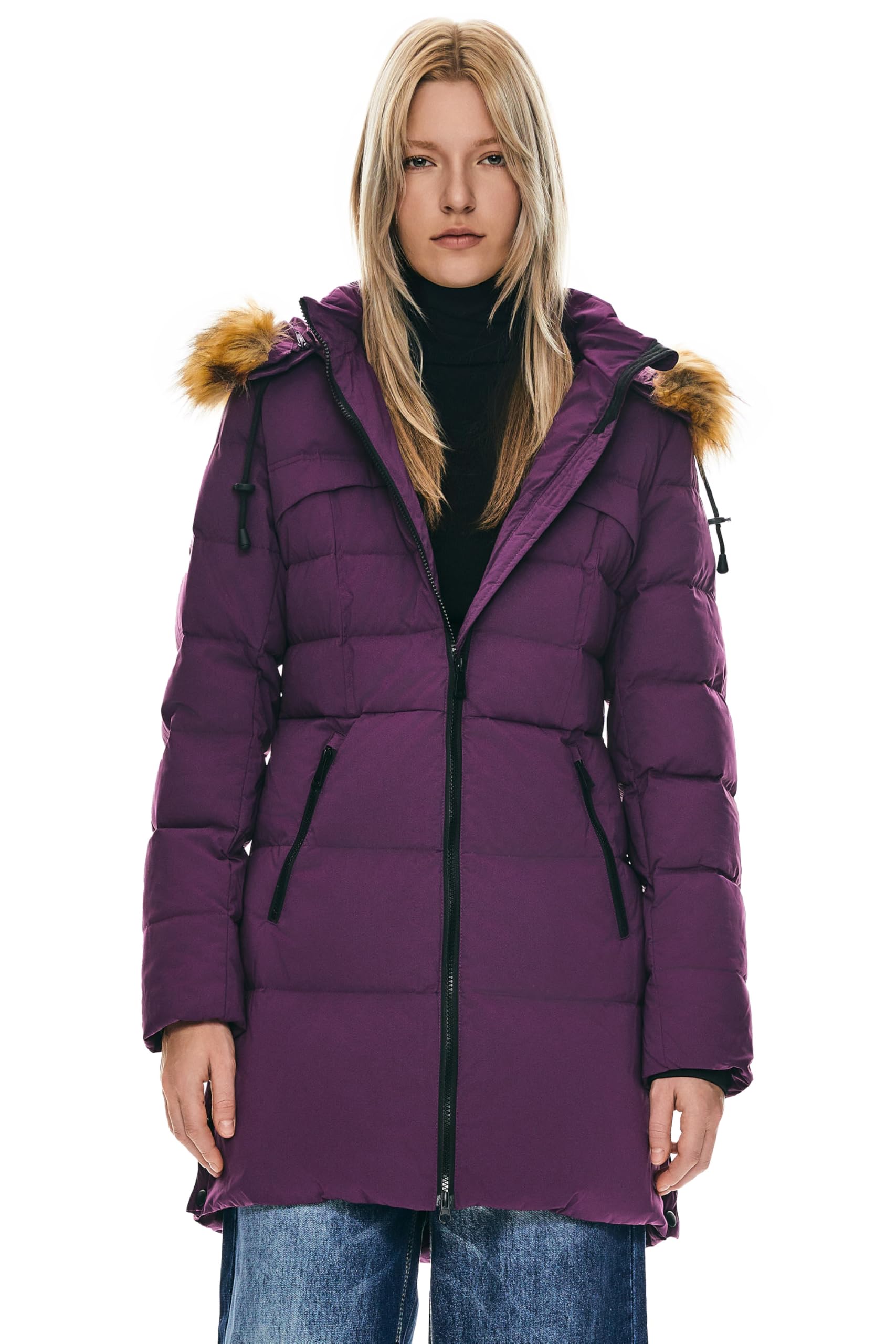 

Orolay Down and Slim Fit with a Perfect for Outdoor and Commuting Size Women s Coat, Windproof, Warm, Long, Waistline, Activities, Hiking, Skiing, фиолетовый