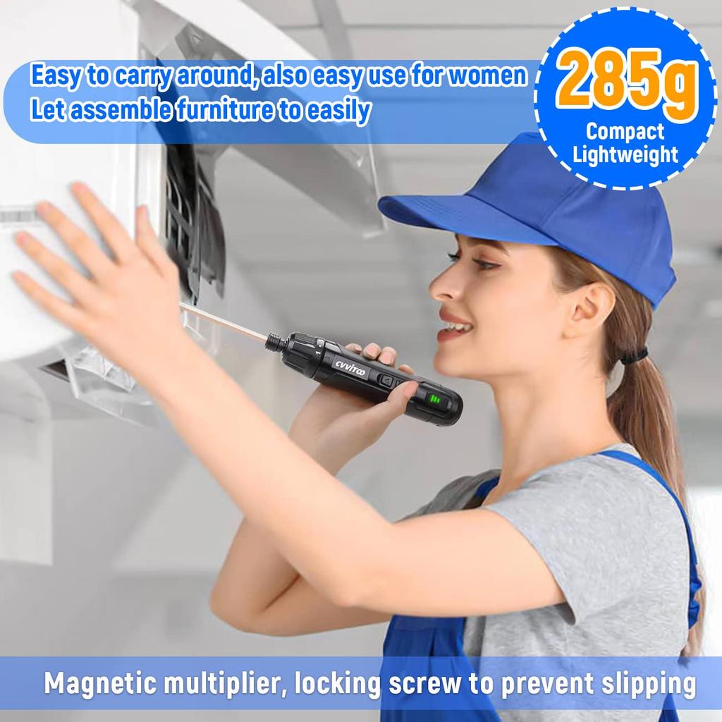 CVVITOO elektrický šroubovák Akumulátorový šroubovák Sada dobíjecího šroubováku USB Utahovací moment 11 bitů šroubováku 3 šroubové vrtáky 5 nástrčných ohebných šestihran