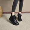 Top layer cowhide autumn single lining genuine leather women's British style thick soled lace up short boots women's casual shoe