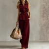 New spring and summer European and American comfortable casual style sleeveless waist lace-up collar shirt trousers cover women's clothing