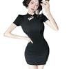 New Chinese Qipao: Waist-Cinching, Hip-Hugging Short Sleeve Dress with 3D Decoration & Hollow Design for a Sexy Summer Look