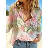 Mother's Day Women's Fashion Floral Print Long Sleeve Turned Collar Shirt