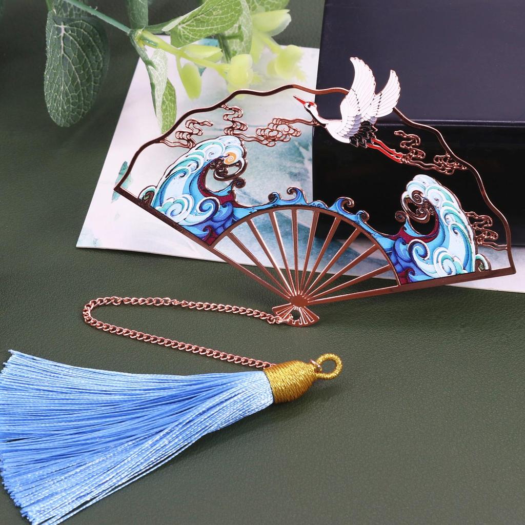 Ruihe Rose Gold Tassel Folding Fan Bookmark with Gift Box for Teachers