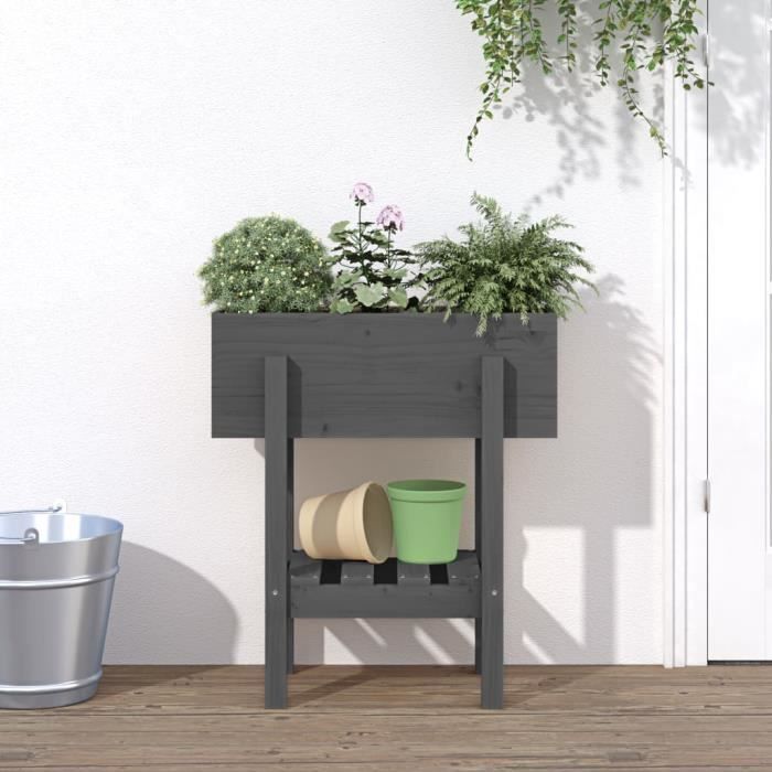 VidaXL Jardinière gris 62x30x69 cm bois massif de pin 825235