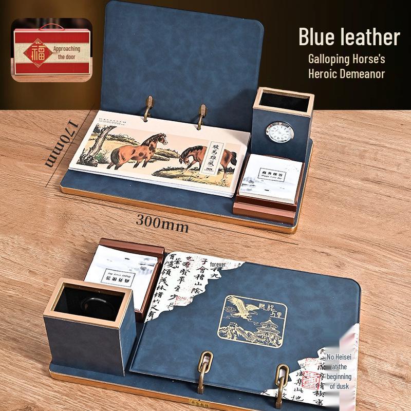 2026 Custom Leather Business Desk Calendar Set with Logo - Creative Office Desktop Ornament Gift Box