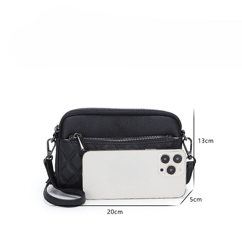 Fashion Diamond Shell Hand Bag Shoulder Crossbody First Layer Cowhide Soft Leather Wrist Women'S Bag Tide
