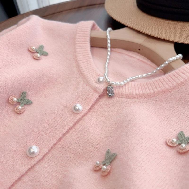 Korean Spring Autumn Knit Cardigan French Sweet Soft Round Neck Versatile Youthful Sweater Coat